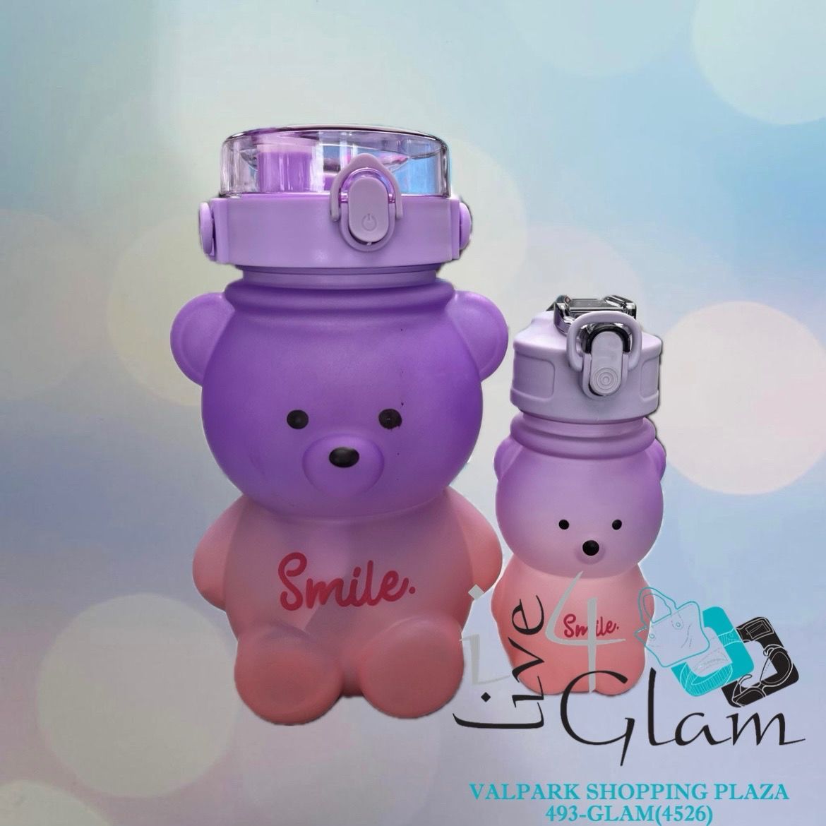Bear Water Bottle, Color: Purple/Pink