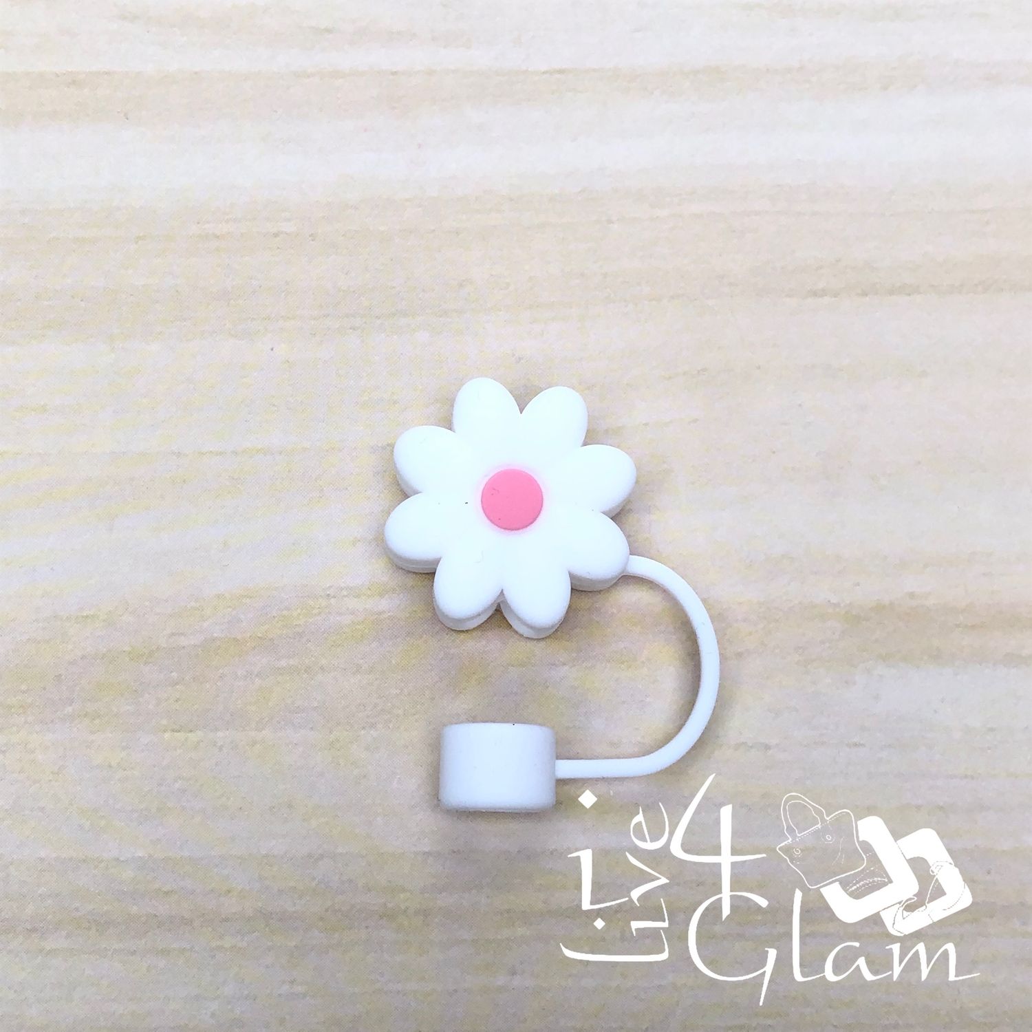 8 Petal Flower Large Straw Cover, Color: White/Pink