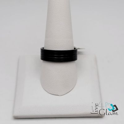 Stainless Steel Ring Black w Lines