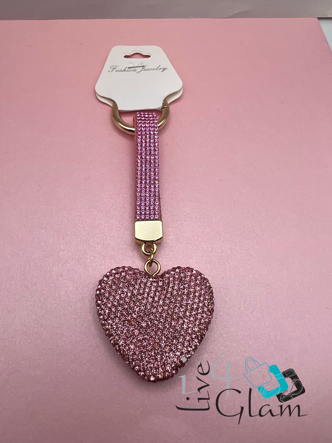 Rhinestone Heart Key Chain, Color: Pink