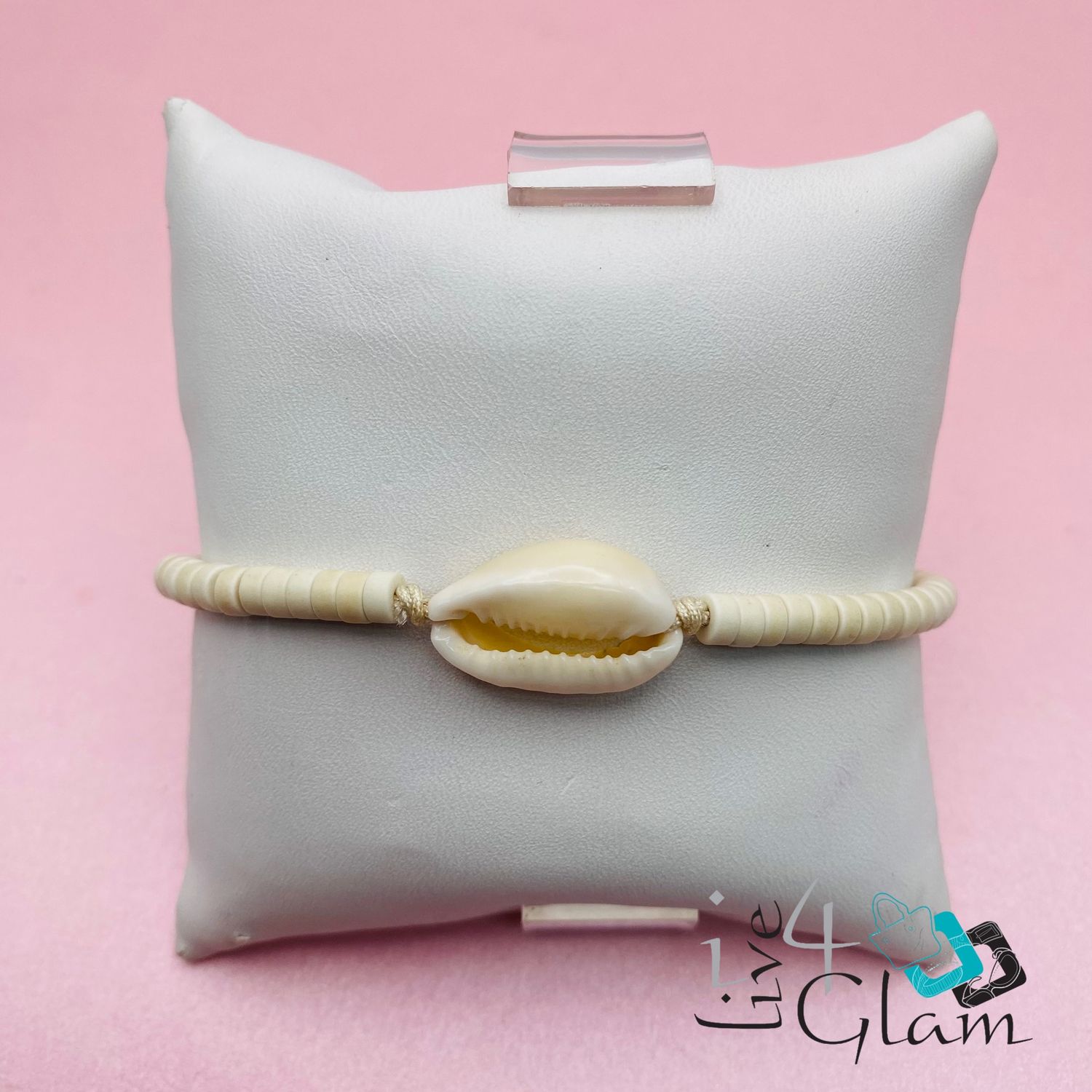 Single Shell Bead Pull String Bracelet, Color: White