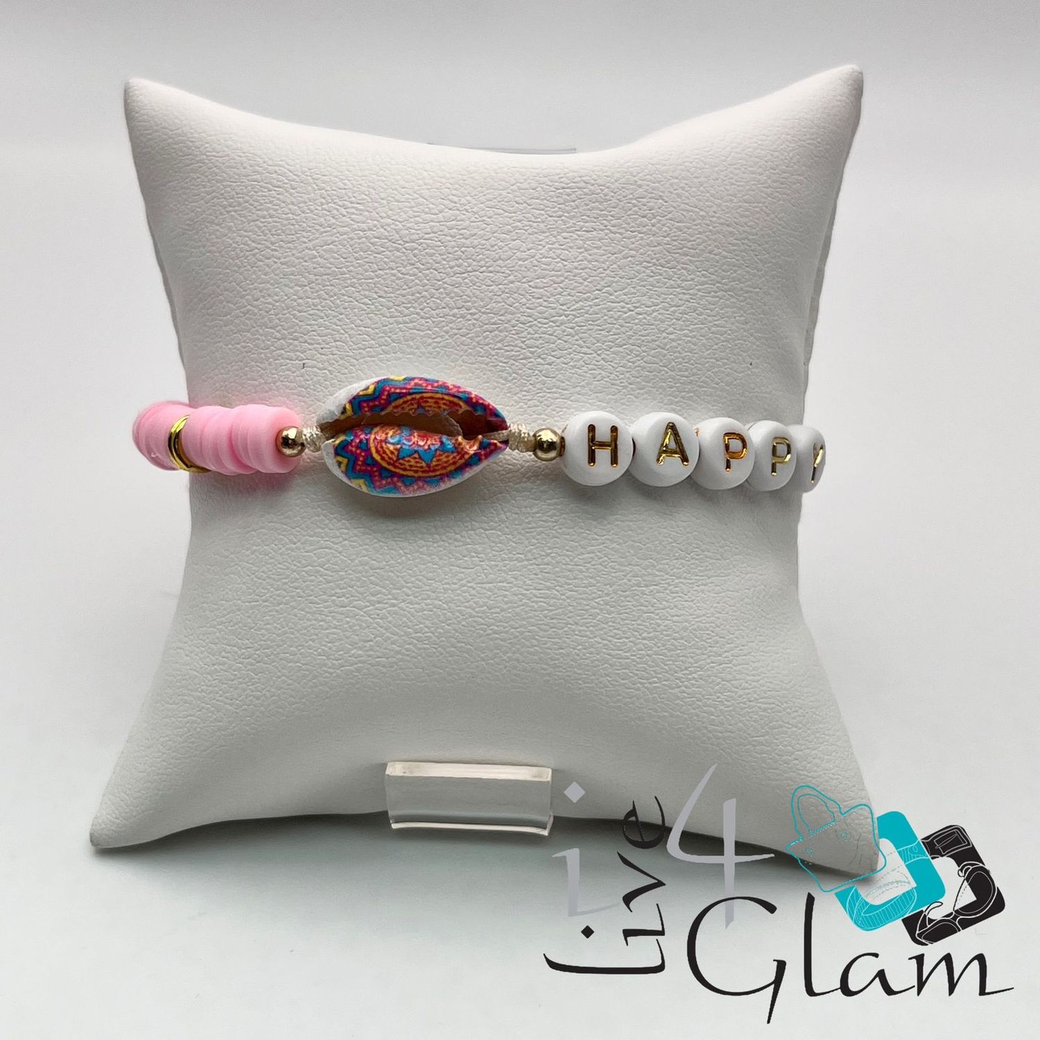 Happy Beaded Pull String Bracelet, Color: Pink