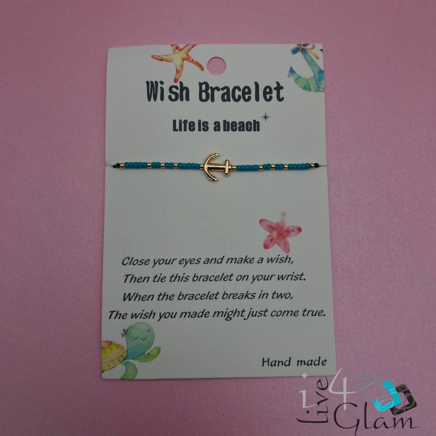 Wish Anchor Pull String Bracelet, Color: Teal