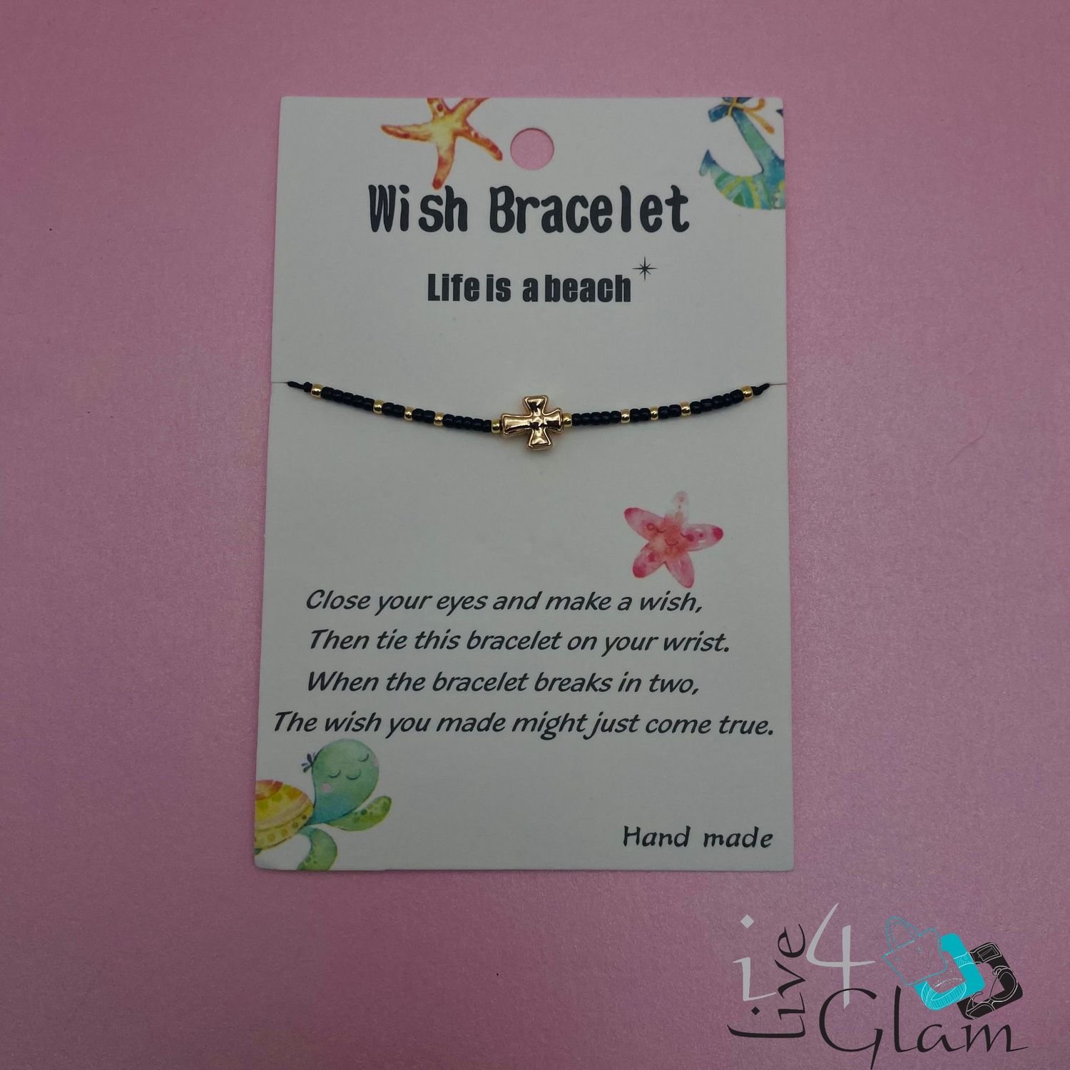 Wish Cross Pull String Bracelet, Color: Black