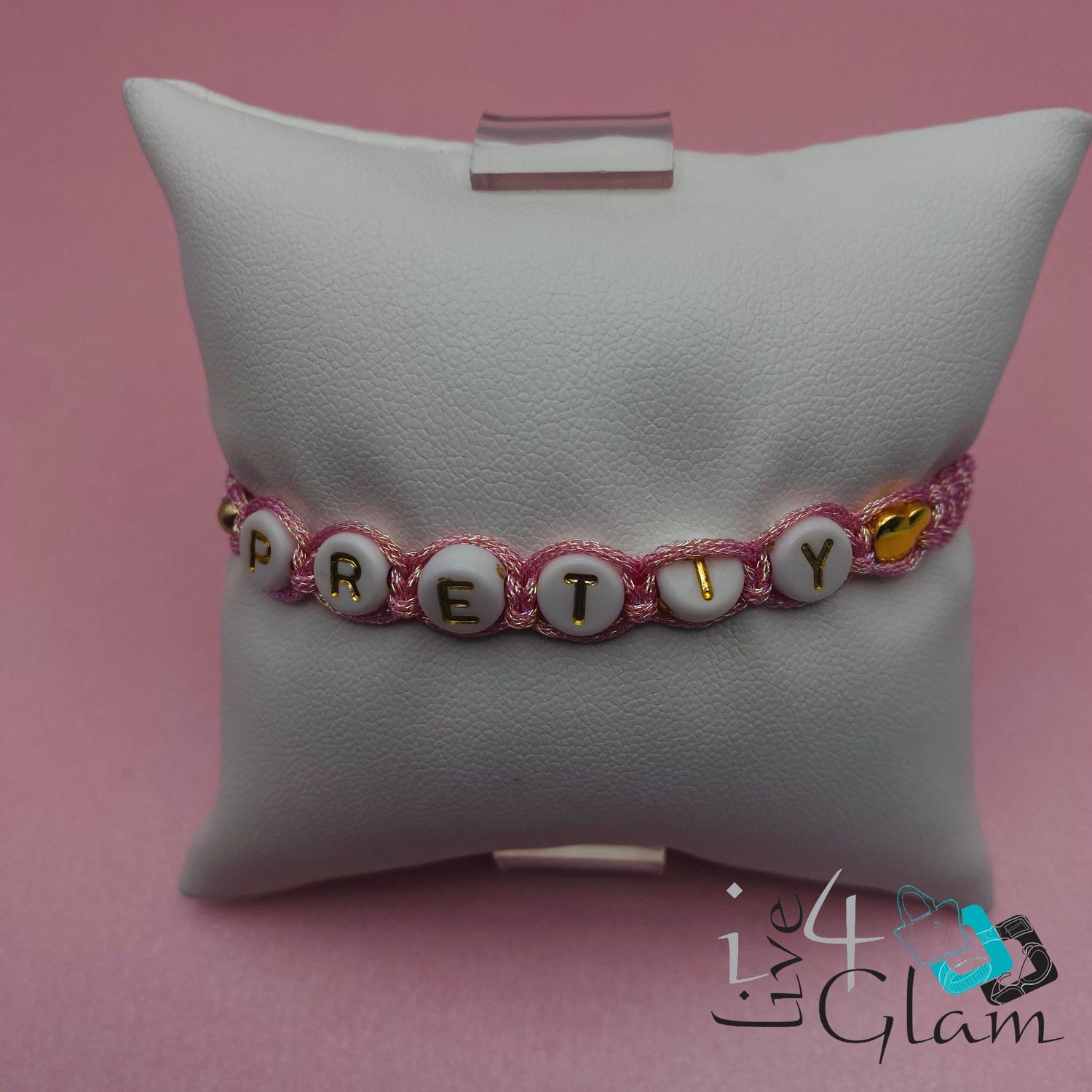Pretty Beaded Pull String Bracelet, Color: Light Pink
