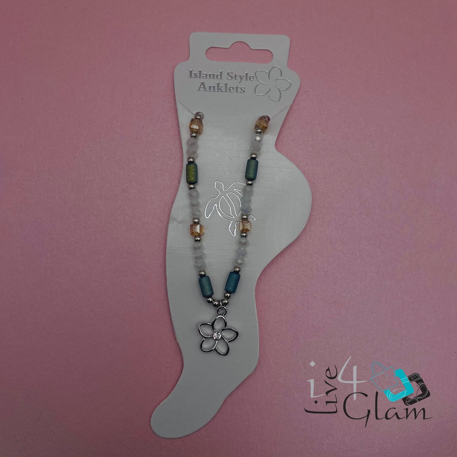  Island Style Flower Pull String Anklet, Color: White
