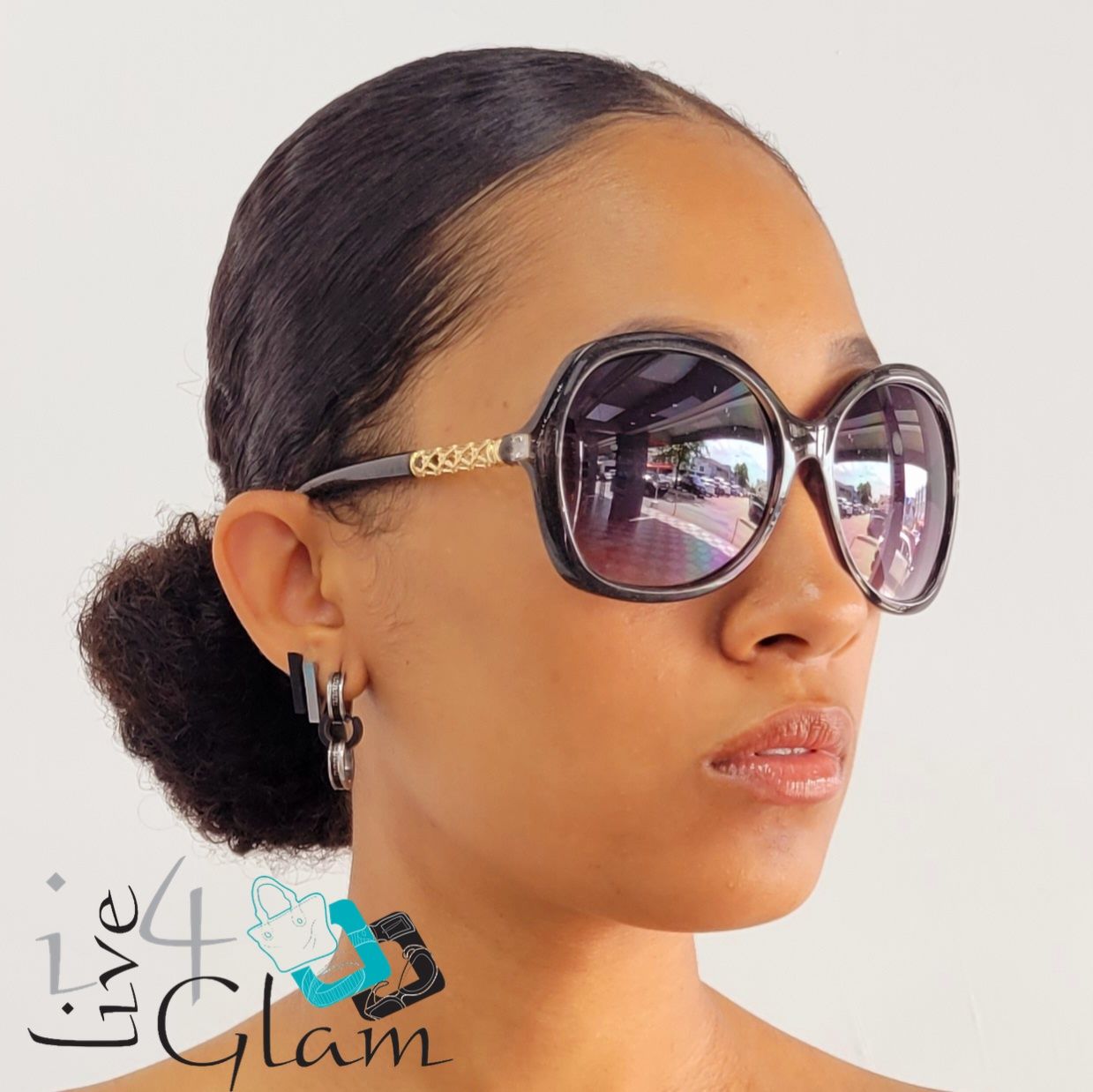 Sunglasses Oval Honey Comb, Color: Black