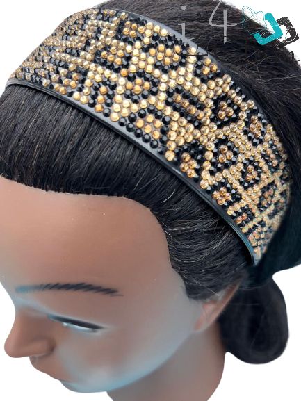 Broad Crystal Headband Large, Color: Champ/Cheeta