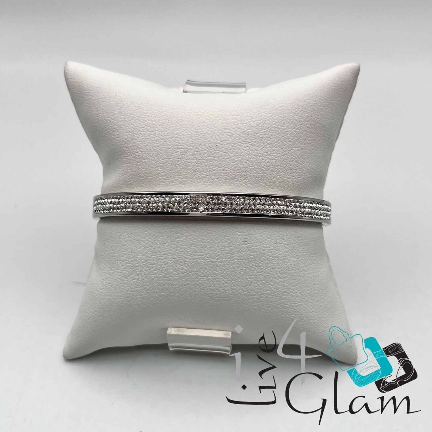 Stainless Steel Triple Row Cz Bangle, Color: Silver