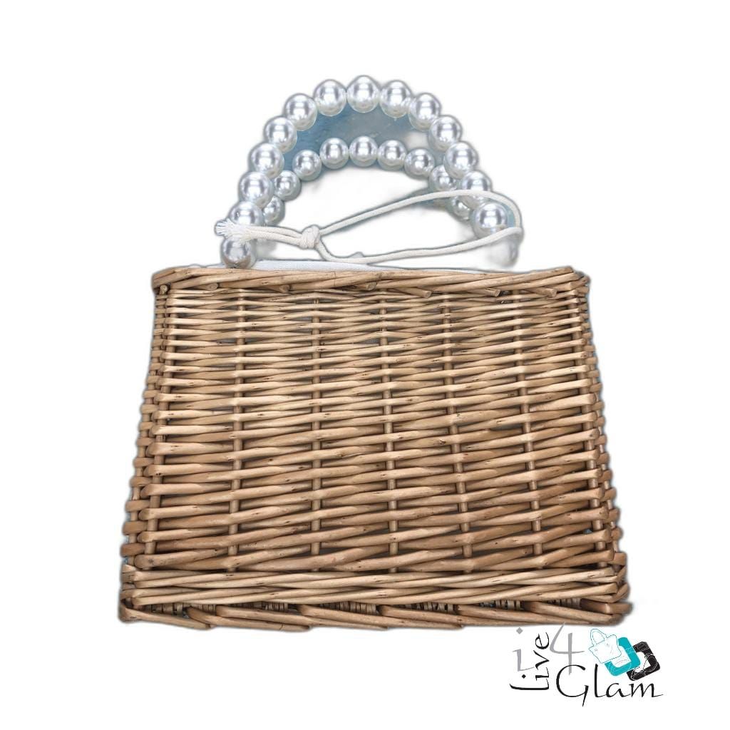 Straw Faux Pearl Handbag, Size: Square