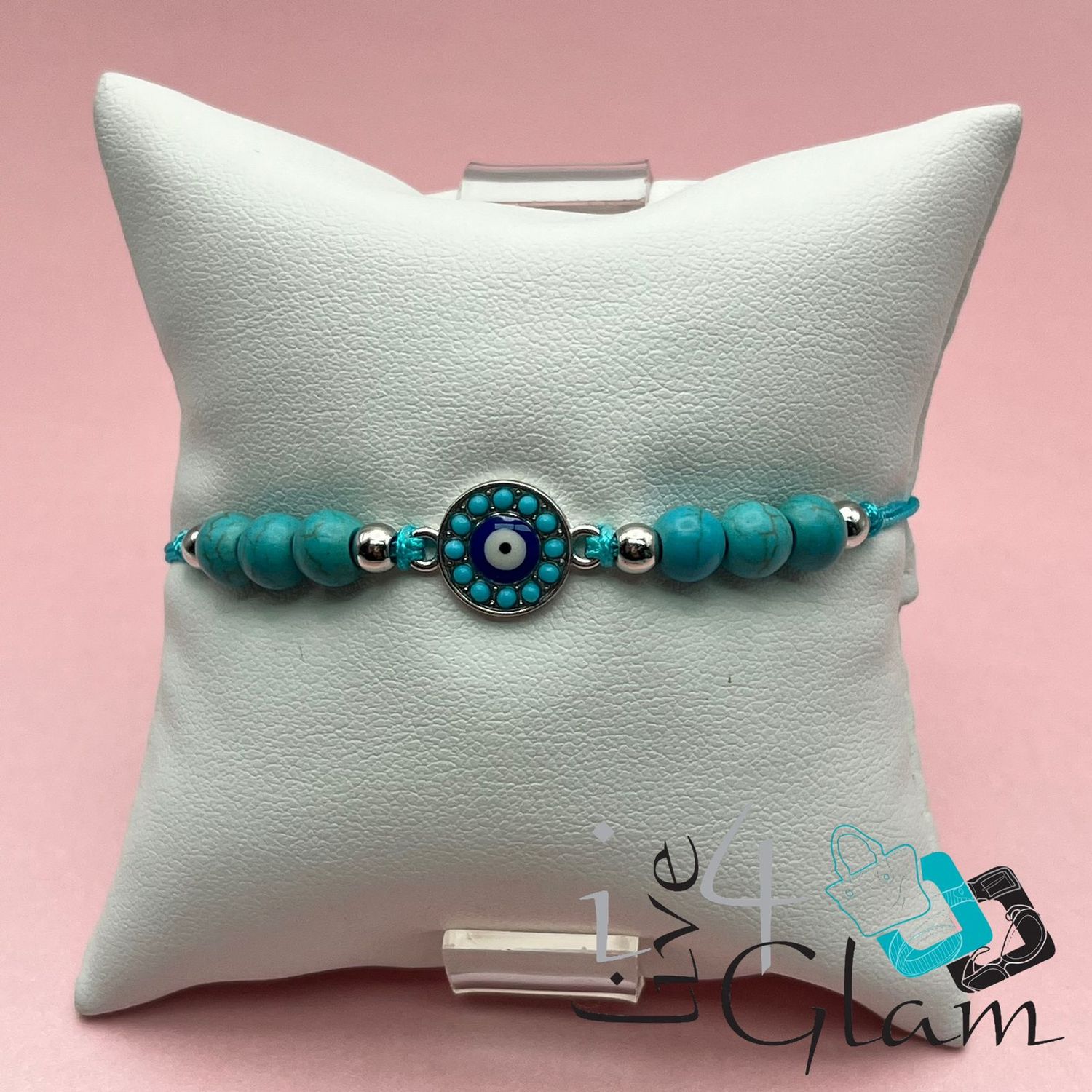 Turquoise Evil Eye Pull String Bracelet, Style: Round