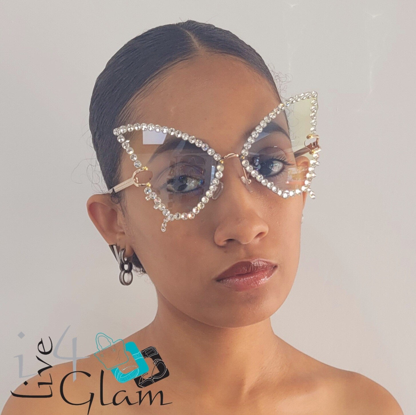 Butterfly Iced Out Sunglasses, Color: Blue