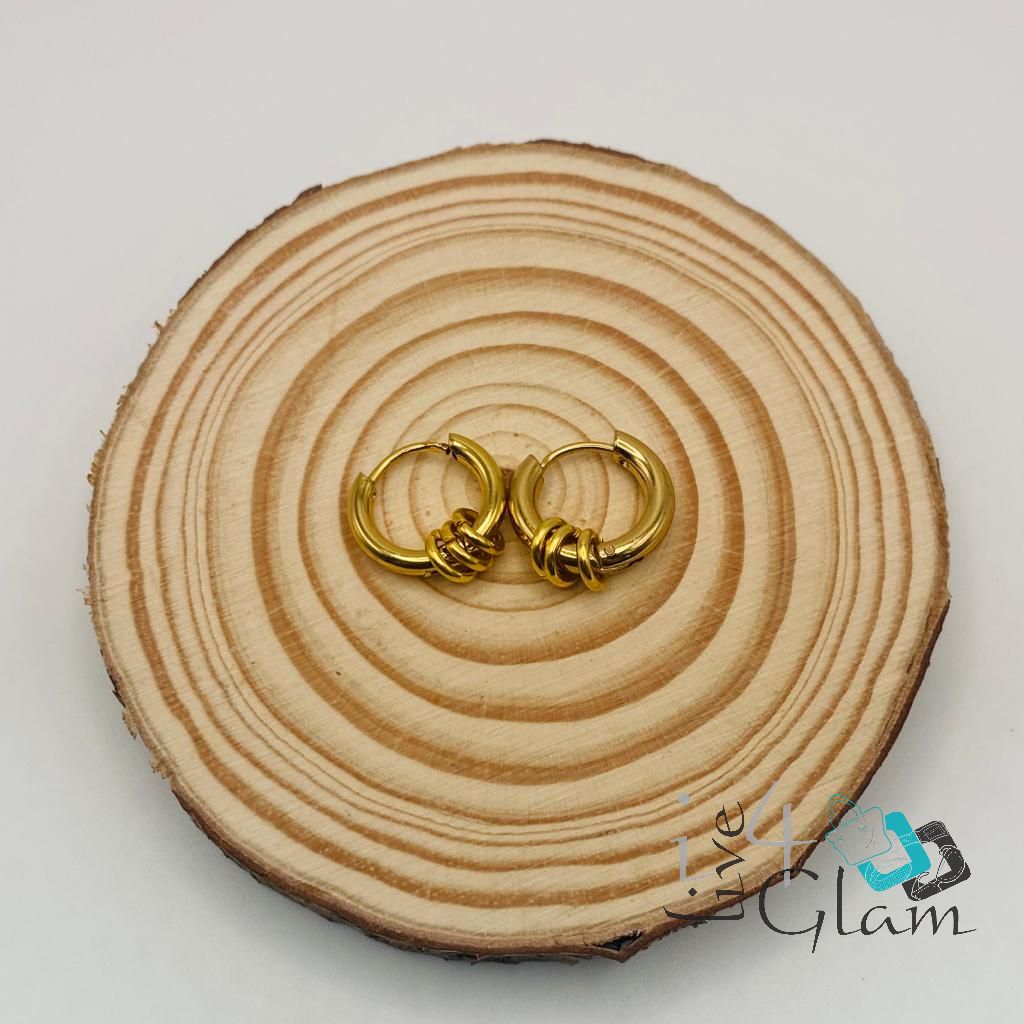 Stainless Steel Small Hoop with Rings, Color: Gold