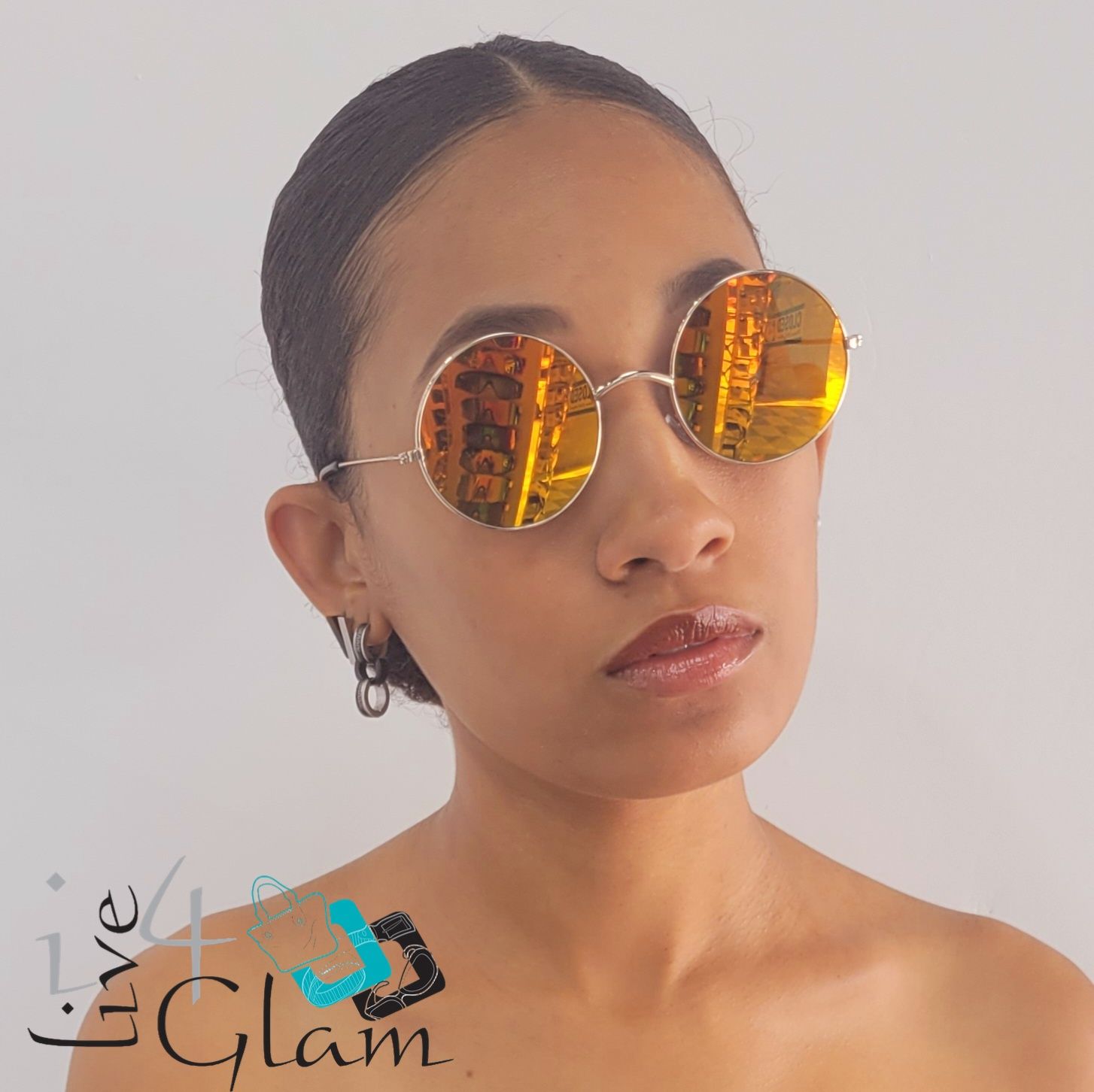Circle Reflective Sunglasses, Color: Gold