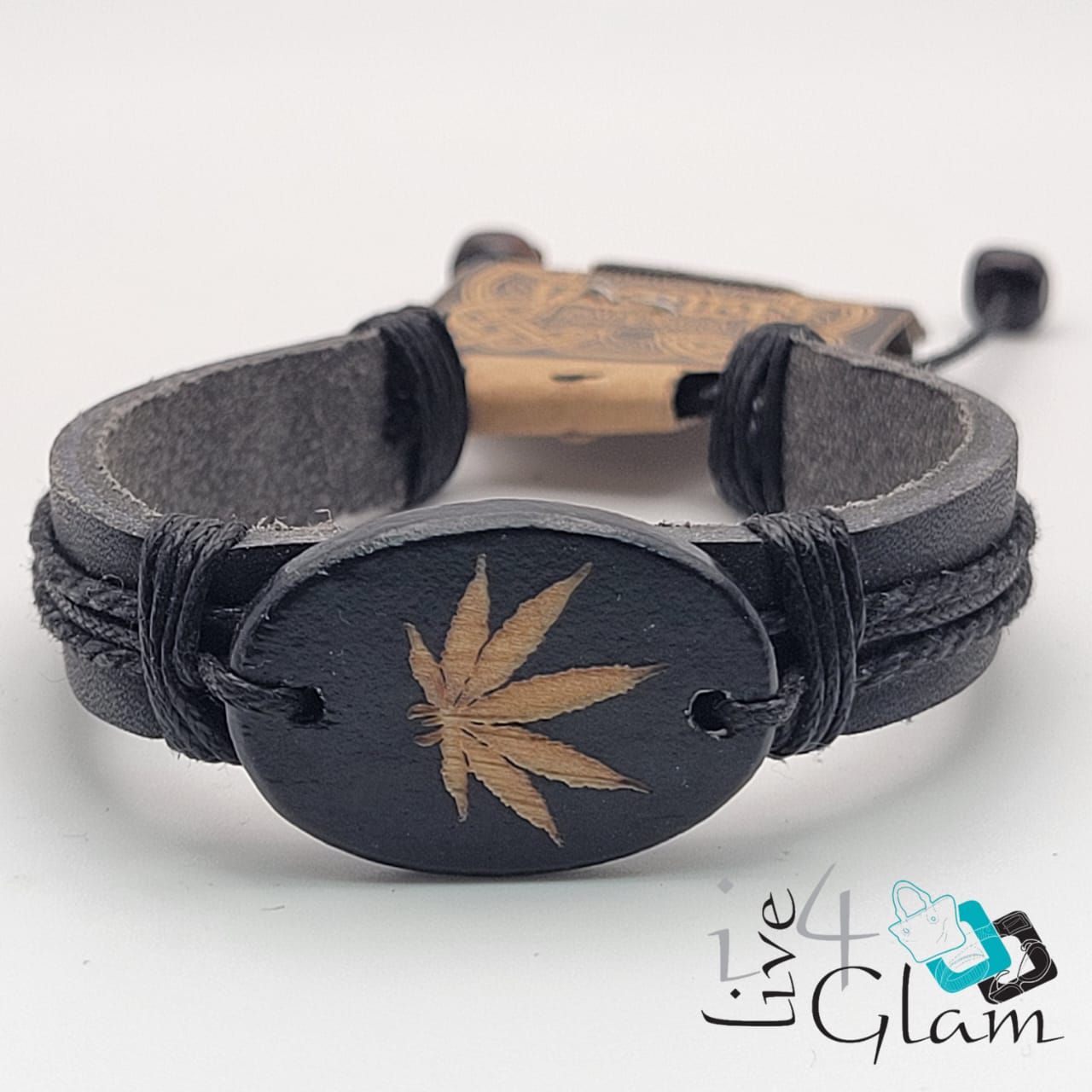Marijuana Leather Hand Band, Color: Black