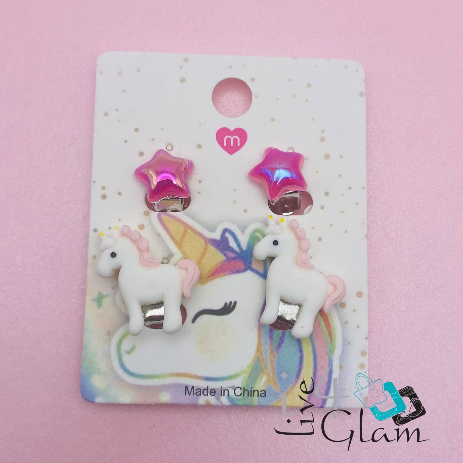 Unicorn Star 4pcs Clip-On Earring Set, Color: Pink