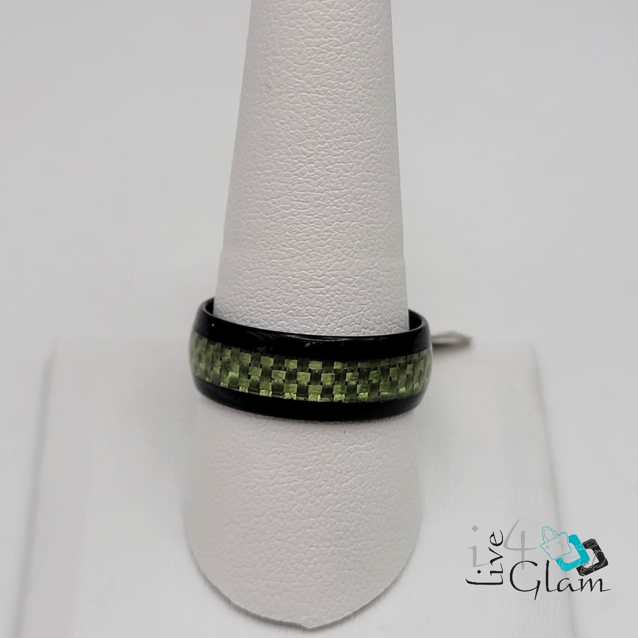 Stainless Steel Ring with Green Stripe