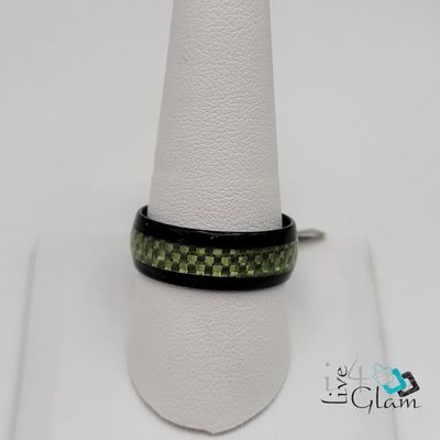 Stainless Steel Ring with Green Stripe