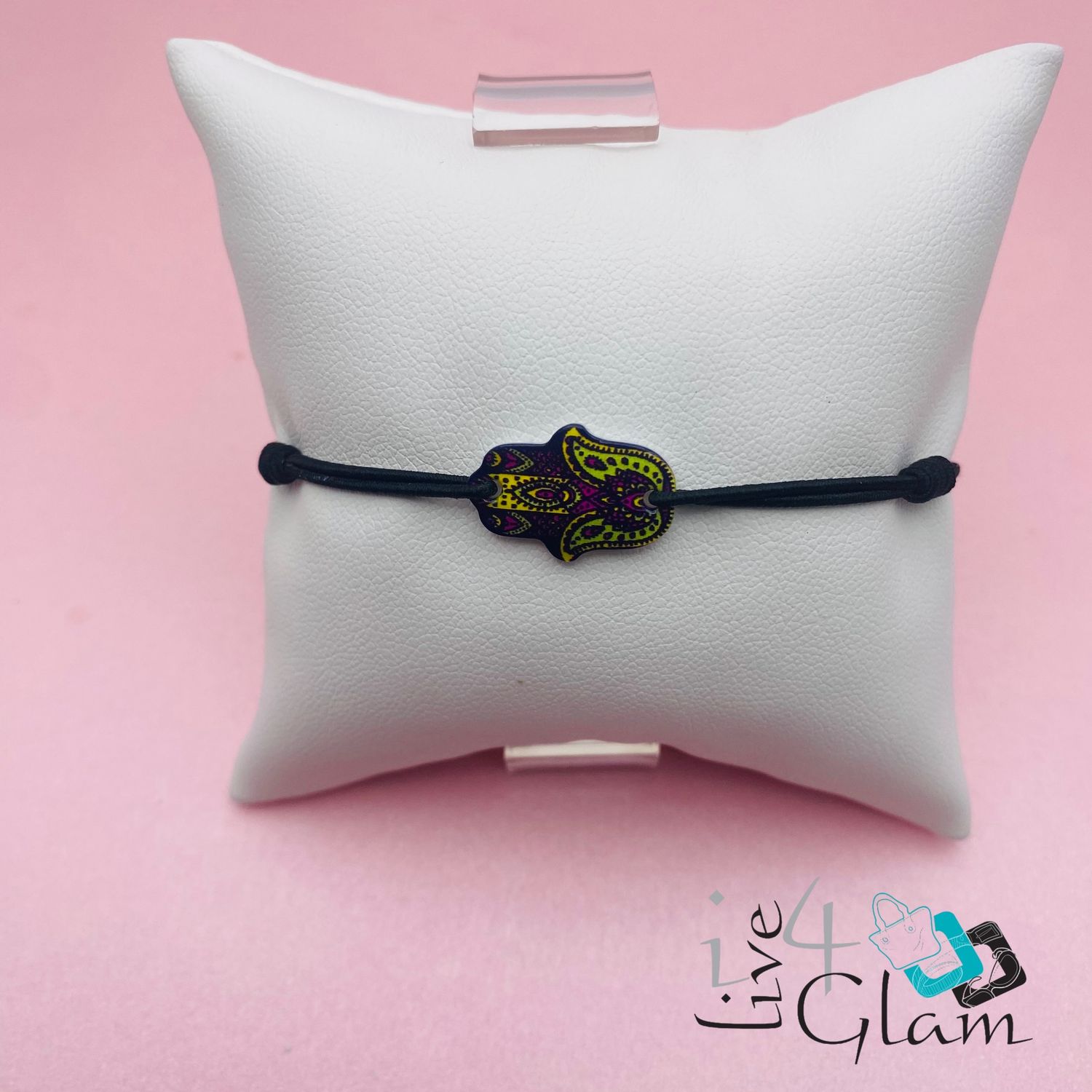 Hamsa Hand String Bracelet, Color: Black