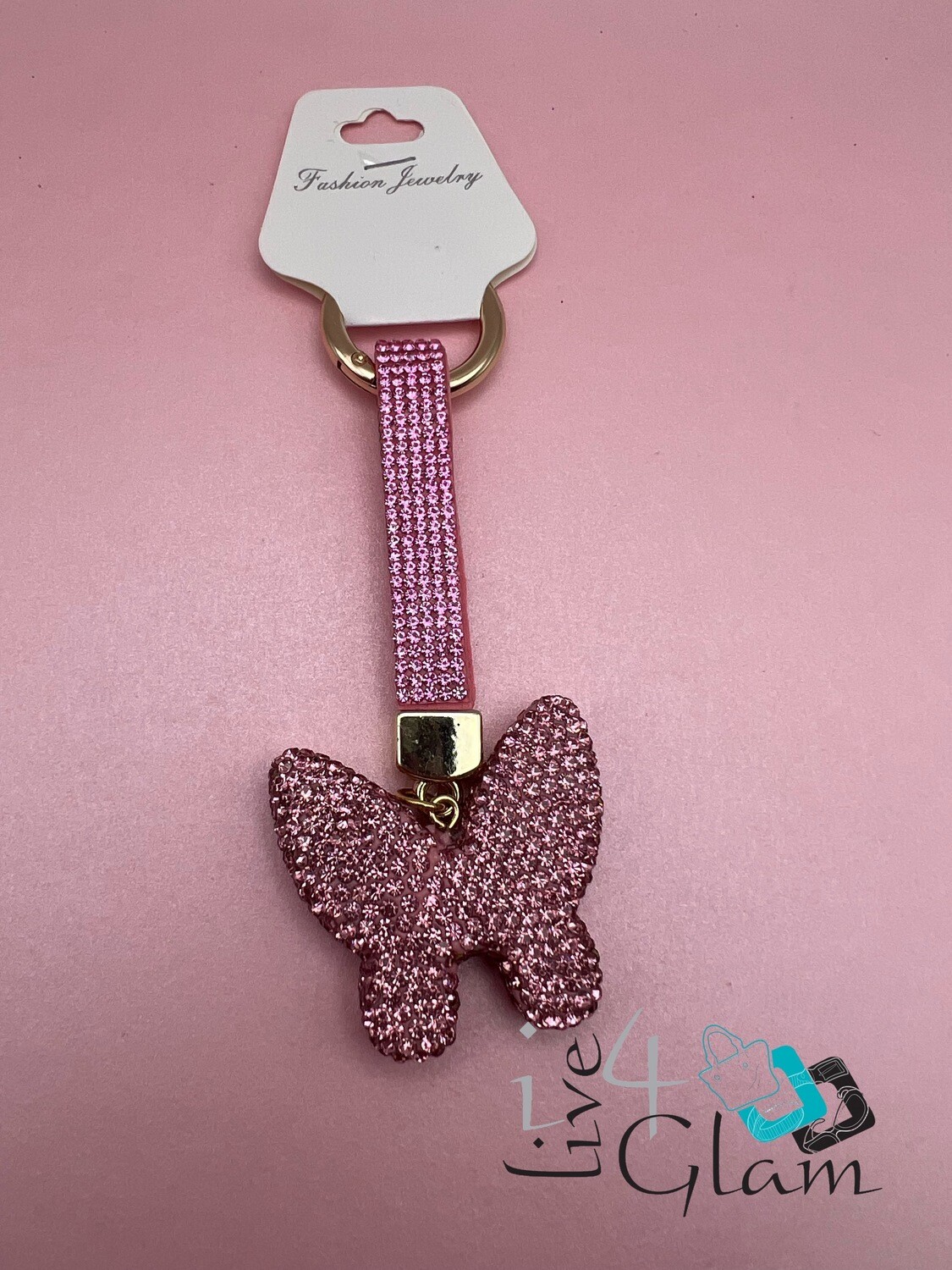 Rhinestone Butterfly Key Chain, Color: Pink