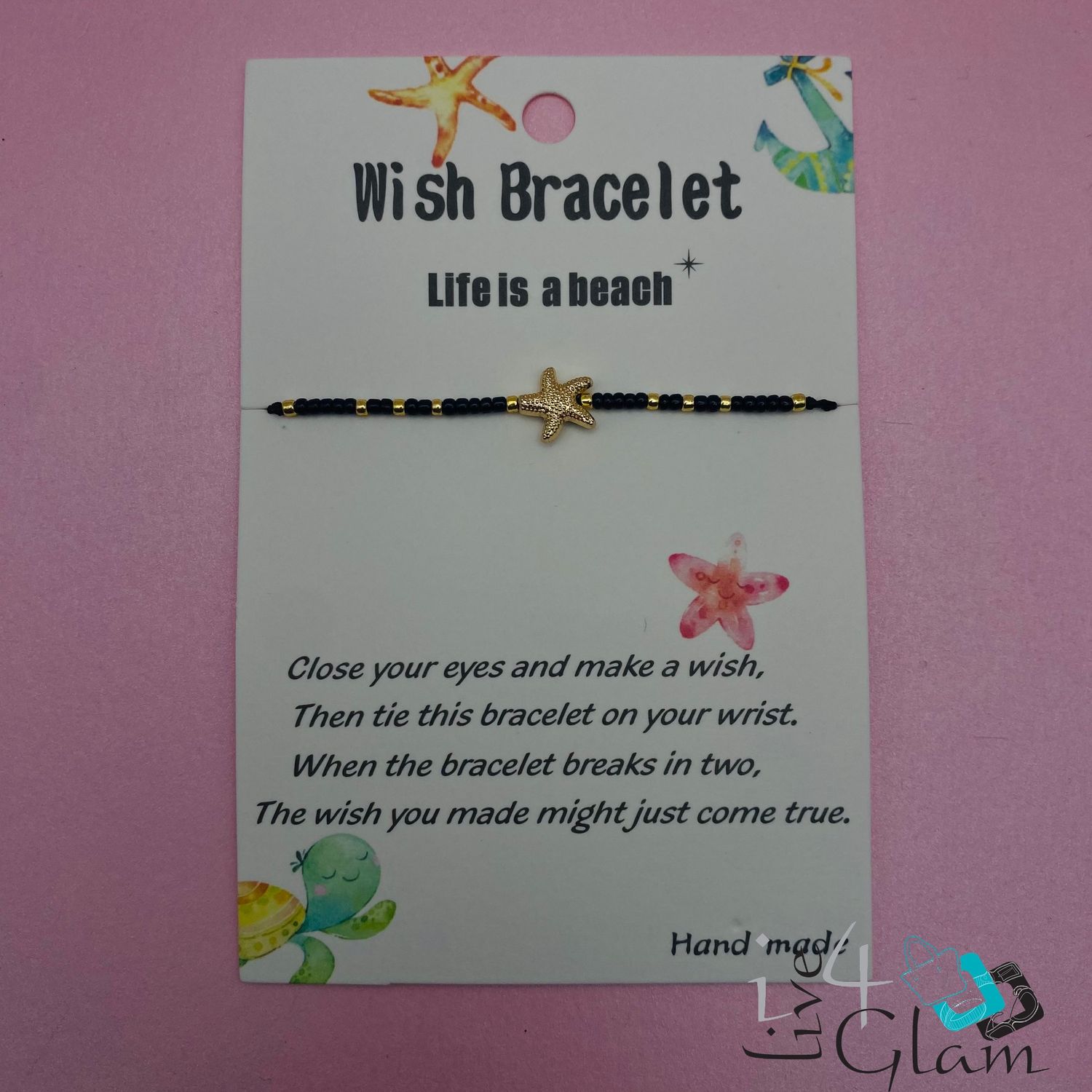 Wish Starfish Pull String Bracelet, Color: Black