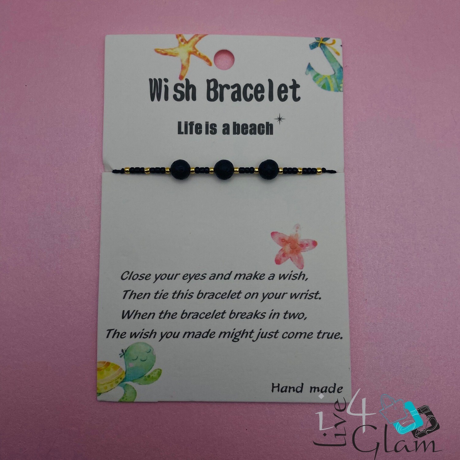 Wish Lava Stone Pull String Bracelet , Color: Black