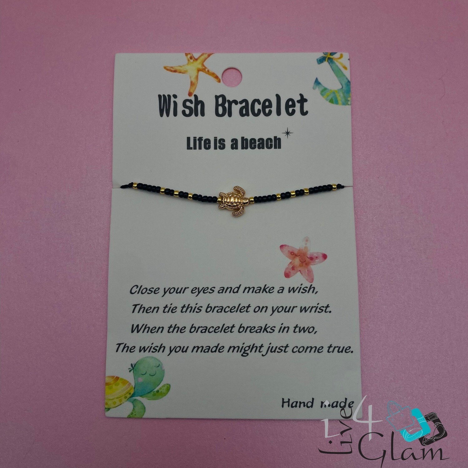 Wish Turtle Pull String Bracelet, Color: Black
