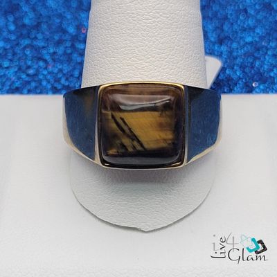 Stainless Steel Square Tiger&#39;s Eye Ring Size 12