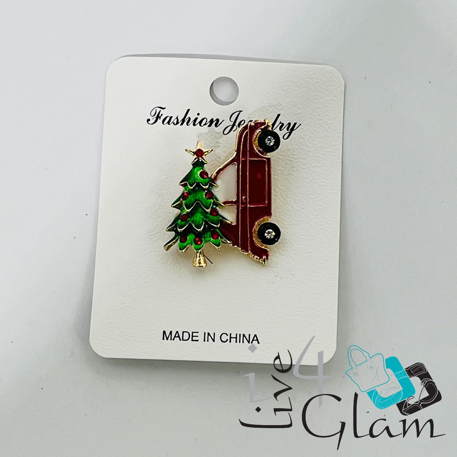 Car w Christmas Tree Broach, Color: Green