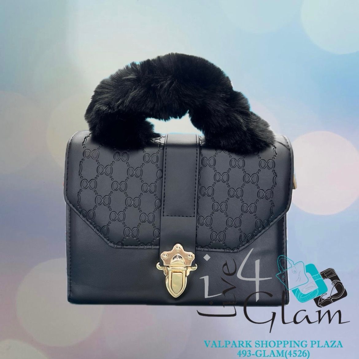 Faux Fur Handle Purse, Color: Black