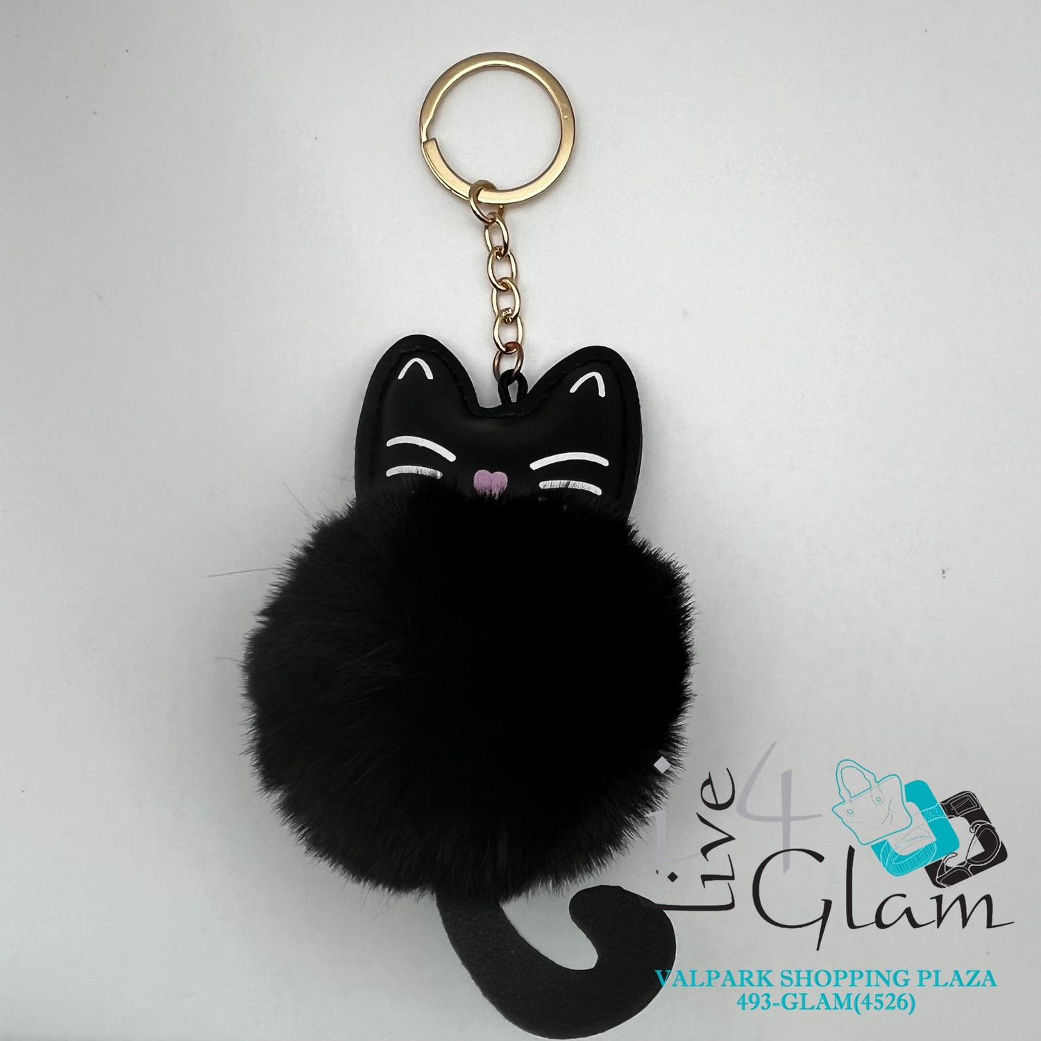 Plush Fluffy Cat Keychain, Color: Black