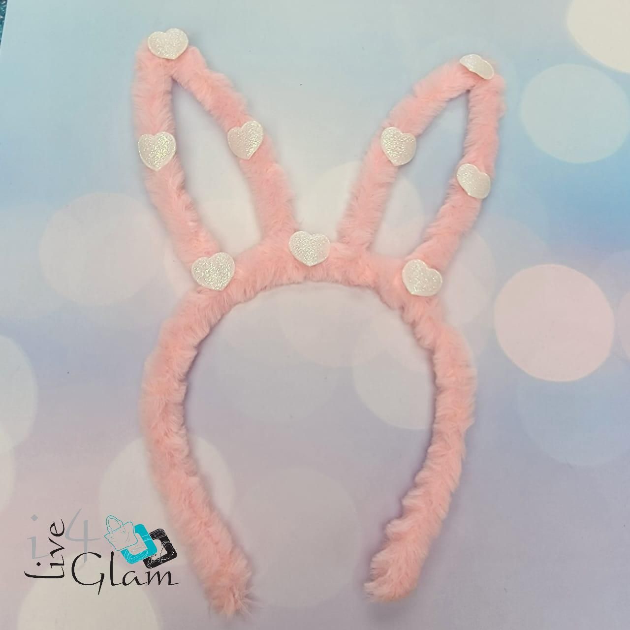 Bunny Ears w Hearts Easter Bando, Color: Light Pink