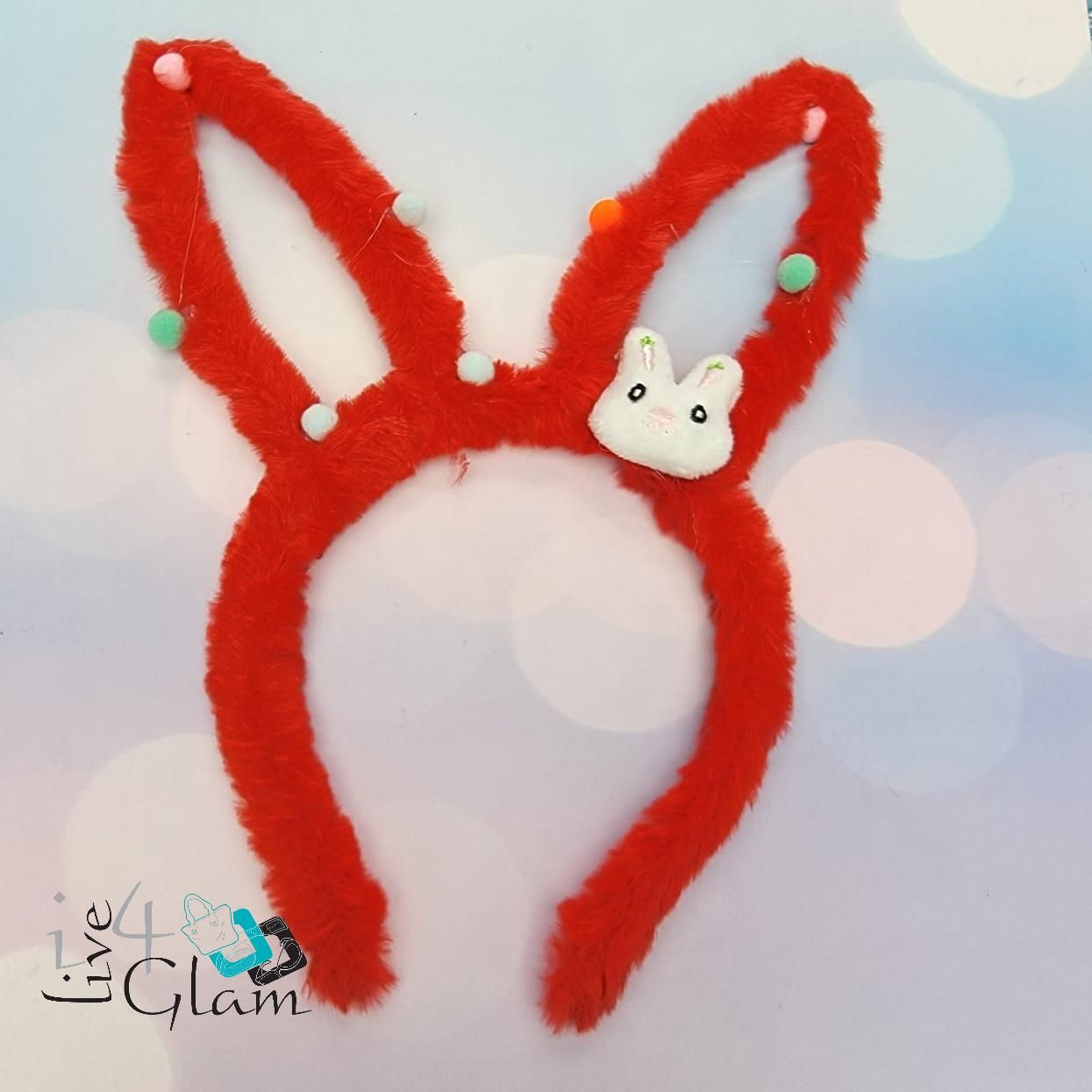 Bunny w Pom Pom Easter Bando, Color: Red