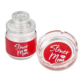 Red Stoner Mom Stash Jar &amp; Ash Tray Set