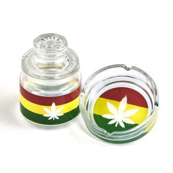 Leaf Glass Stash Jar &amp; Ash Tray Set
