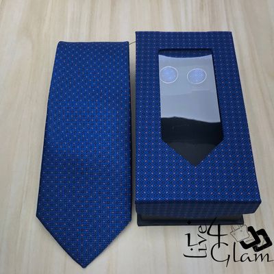 Men&#39;s Tie and Cuff Link Set Blue w Orange Pattern