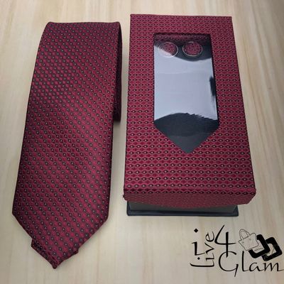 Men&#39;s Tie and Cuff Link Set Red Yellow Dots