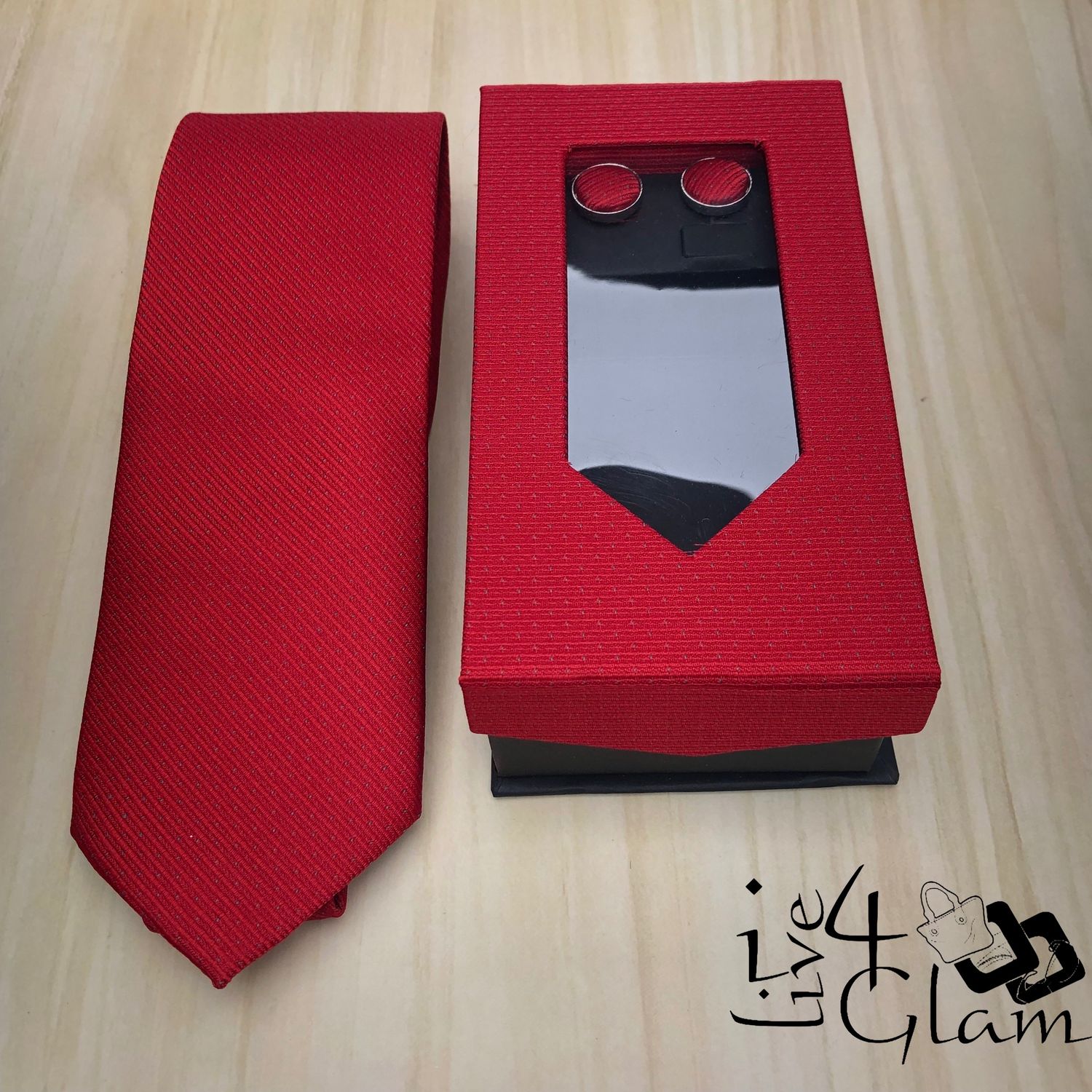 Men&#39;s Tie and Cuff Link Set Textured Red