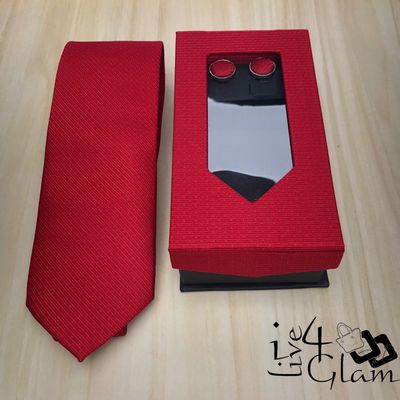 Men&#39;s Tie and Cuff Link Set Textured Red