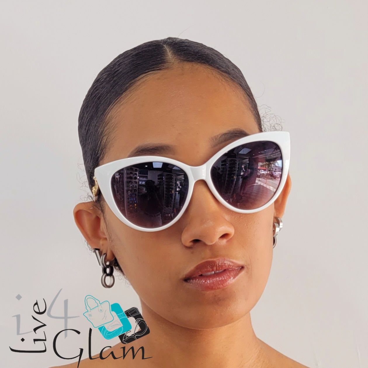 Sunglasses Cat Eye Flower, Color: White