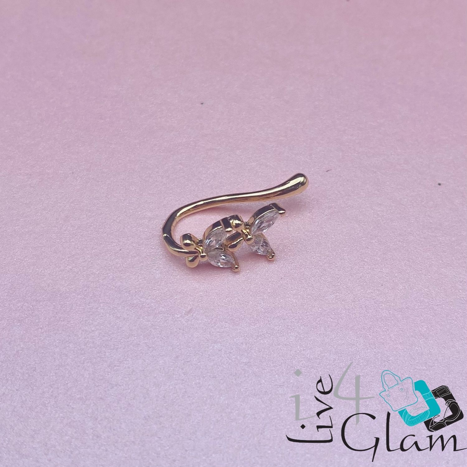 Fashion CZ Butterfly Nose Cuff, Color: Gold