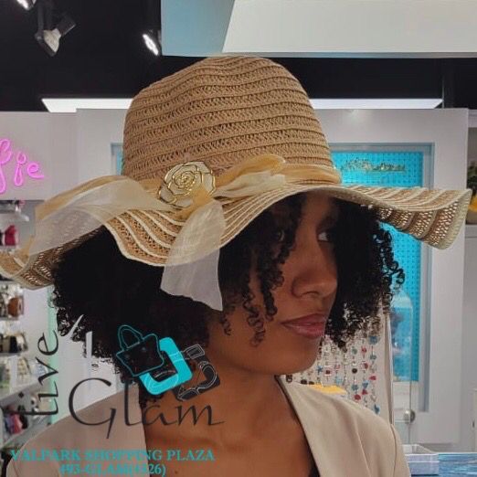 Ladies Flower Beach Hat, Color: Beige
