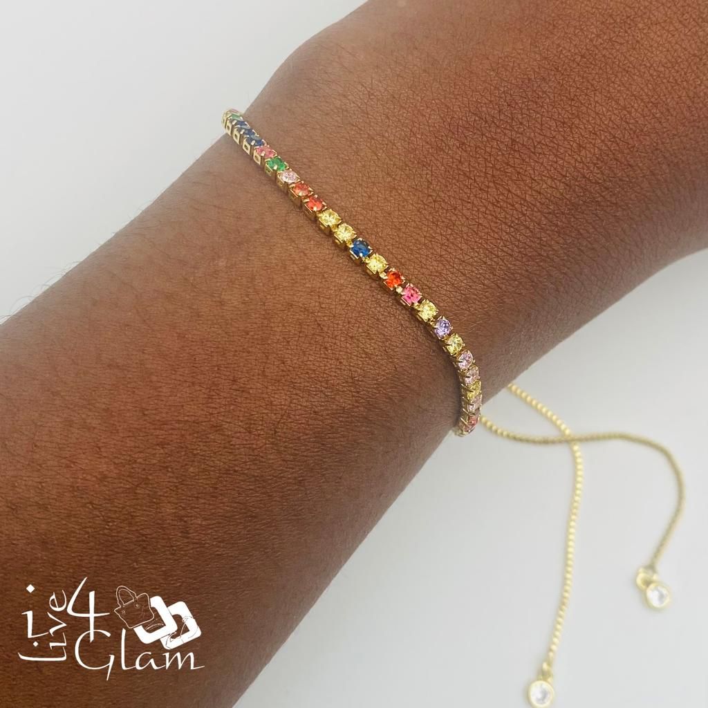 Stainless Steel Tennis Bolo Bracelet Multicolour, Color: Gold