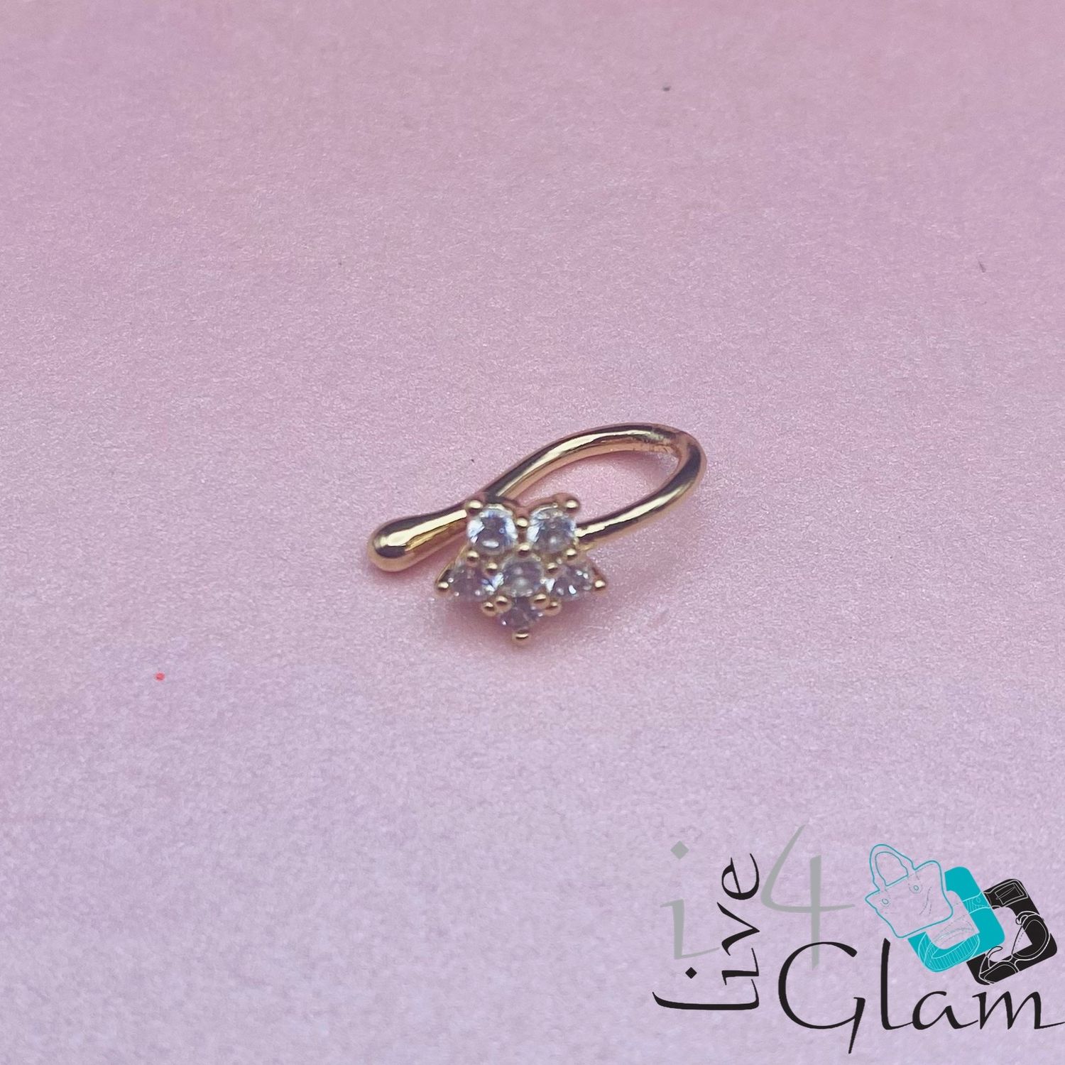 Fashion CZ 2D Flower Nose Cuff, Color: Gold