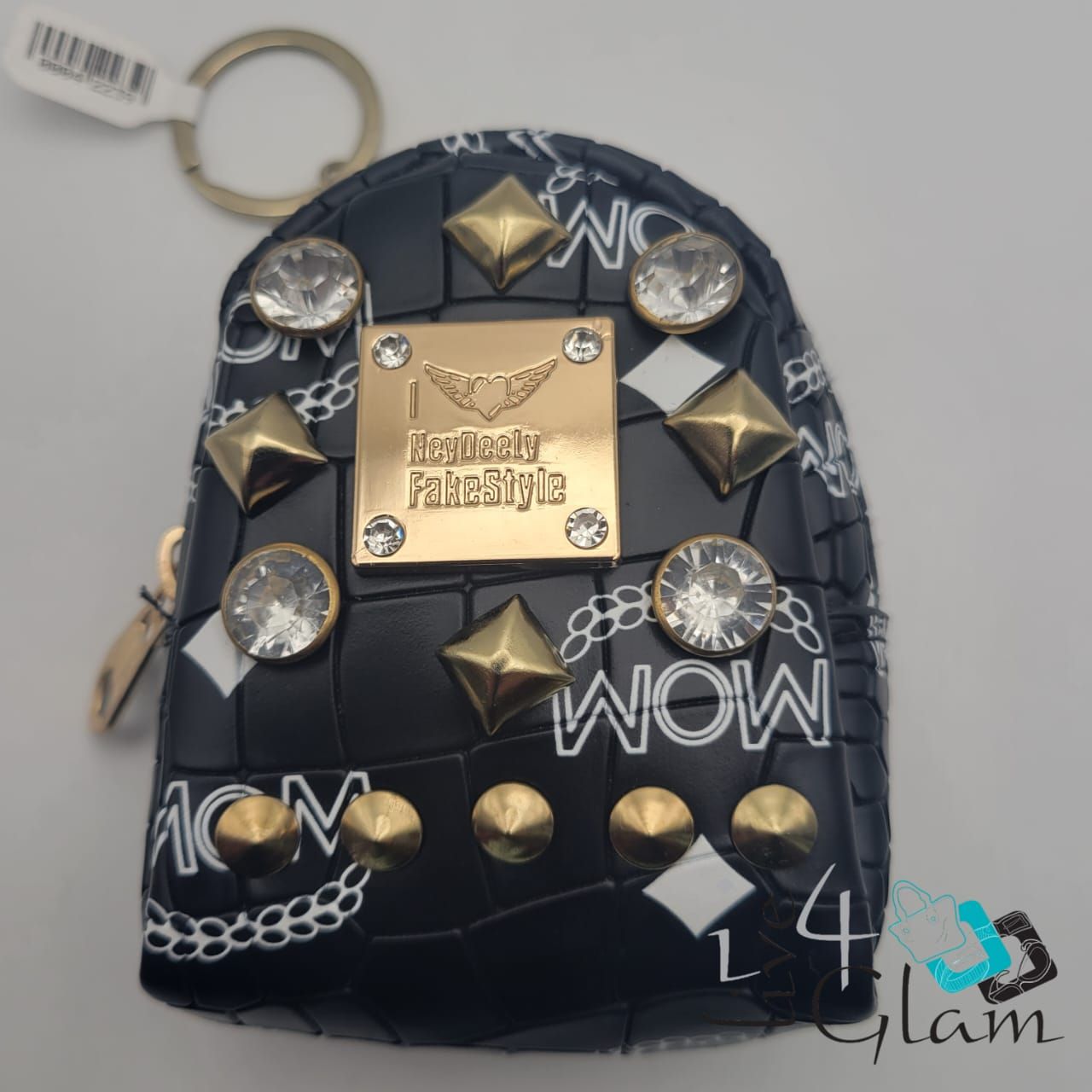 Rhinestone Mini Bag Keychain, Color: Black