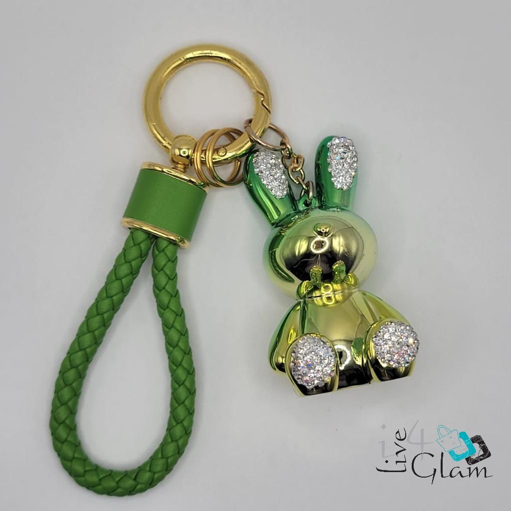 Bunny Rhinestone  Keychain, Color: Green