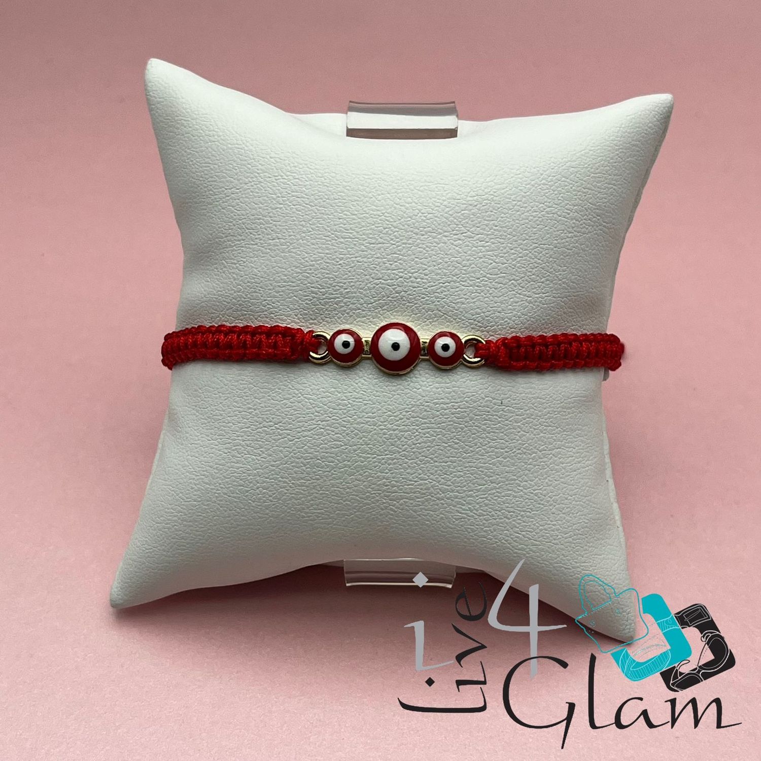 Triple Evil Eye Pull String Bracelet, Color: Red
