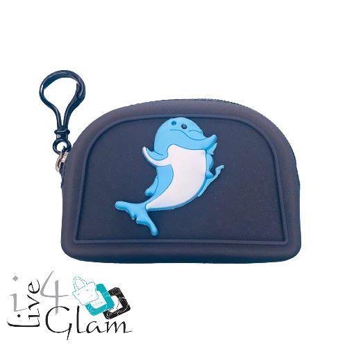 Medium Silicone Pouch Keychain, Color: Black, Size: Dolphin