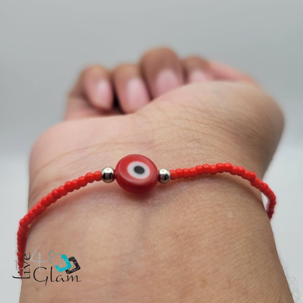 Evil Eye Beaded Bracelet, Color: Red