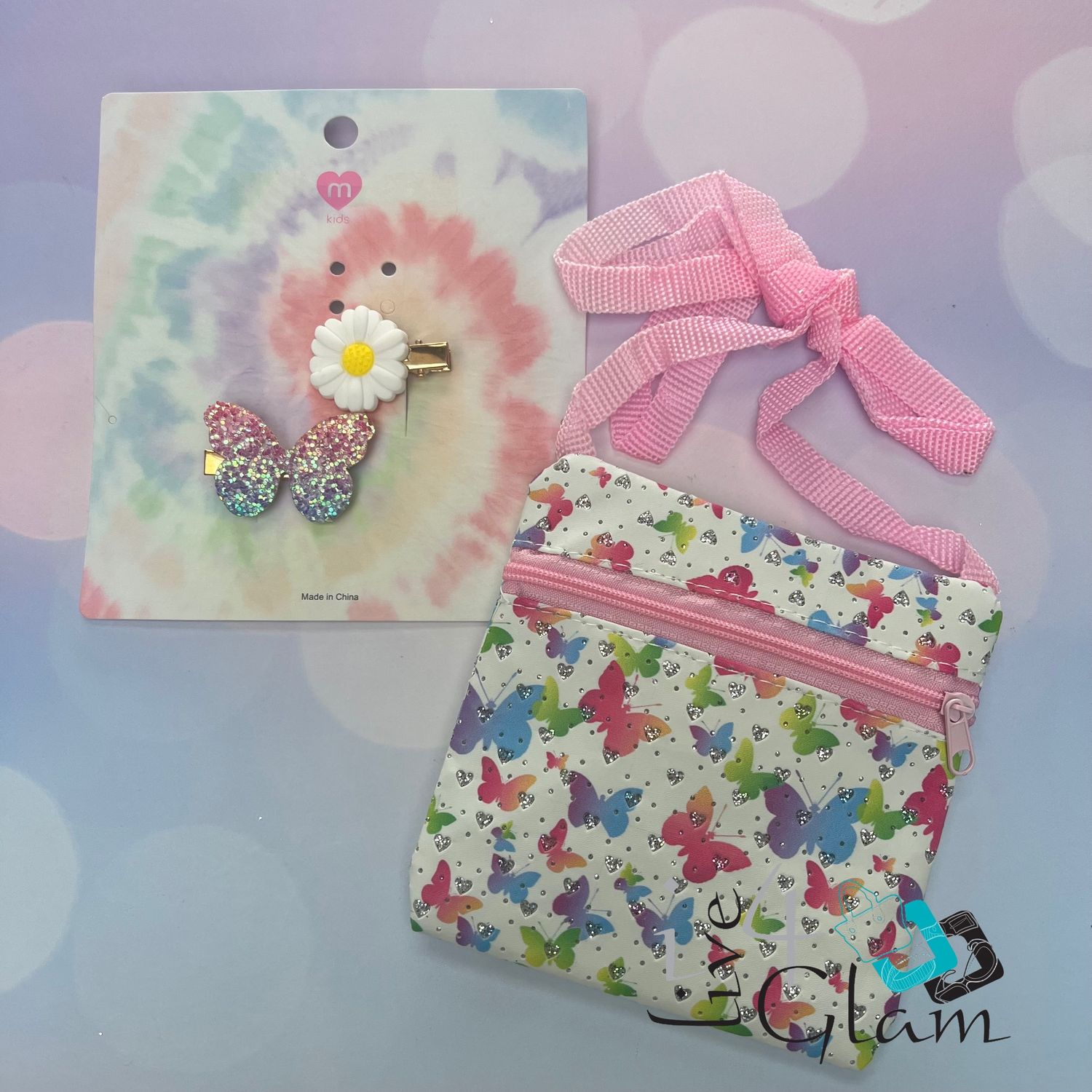 Butterfly and Flower Clip And Purse Set, Color: Purple/Blue